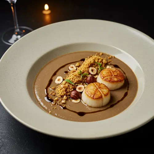 Delicious Cèpes Soup with Scallops and Truffle Oil