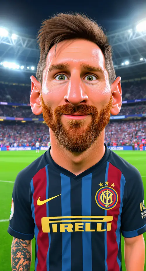 Lionel Messi Caricature in Inter Milan Uniform