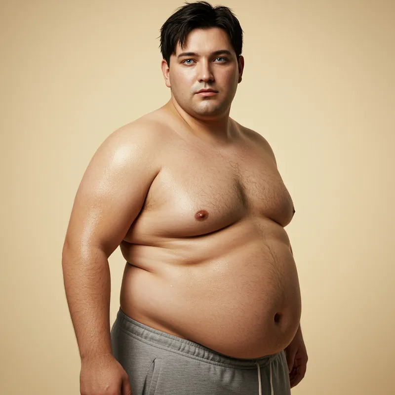Pudgy Male in Sweatpants with Silver-Blue Eyes