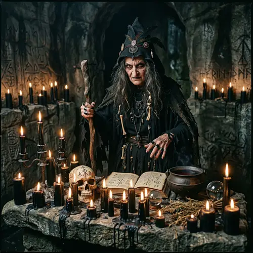 Maleficent Witch with Black Candles