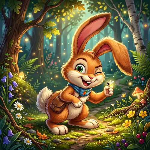 Charismatic Cartoon Rabbit with Long Ears and Fluffy Tail