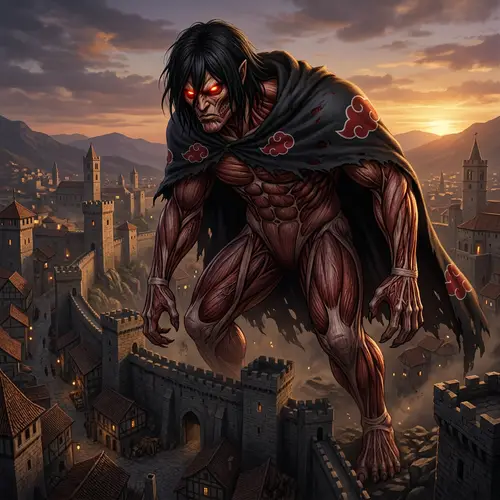 Menacing Colossal Titan-Like Character in Dark Cloak