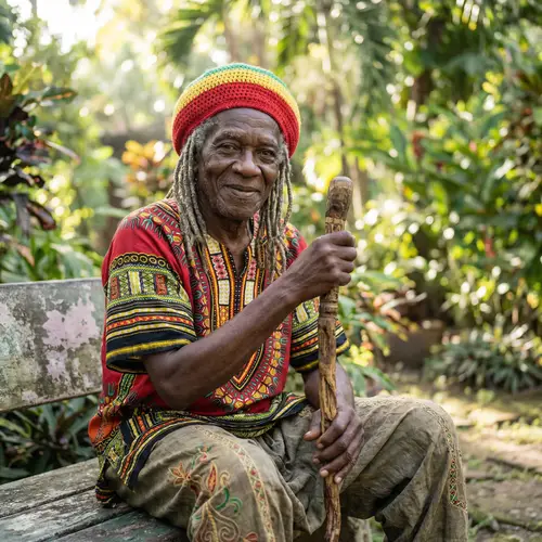 Serene Elderly African Gentleman in Colorful Caribbean Attire