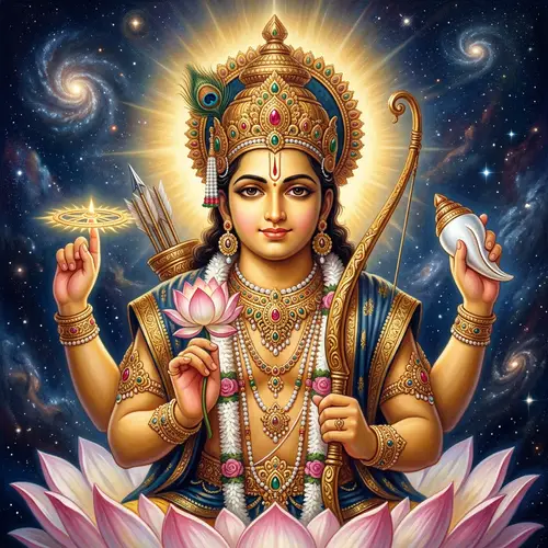 Detailed Close-up Portrait of Lord Vishnu | Hindu Deity Mythology Art