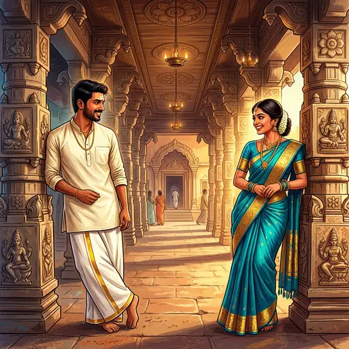 South Indian Couple Traditional Wear - Deep Affection