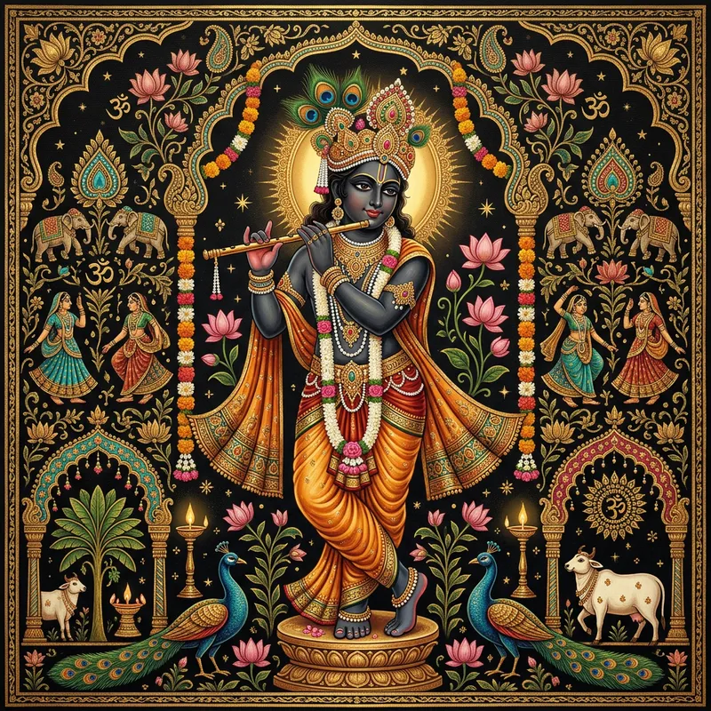 Divine Krishna Wallpaper - Black Background with Flute