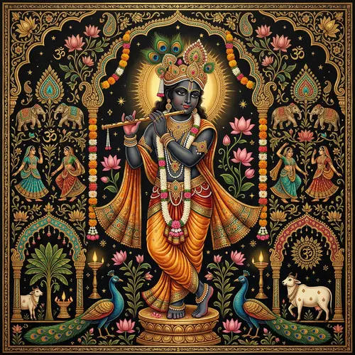 Divine Krishna Wallpaper - Black Background