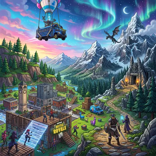 Fortnite & Skyrim Landscapes Fusion | Incredible Illustration