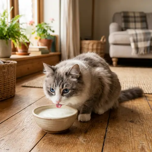 Beautiful Cat Drinking Milk - Mesmerizing Blue Eyes