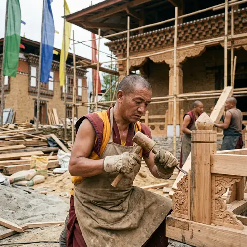 Buddhist Follower Constructing Temples - Explore Spiritual Creations
