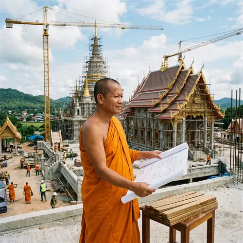 Buddhist Devotee Building Temple | Spiritual Construction Scene