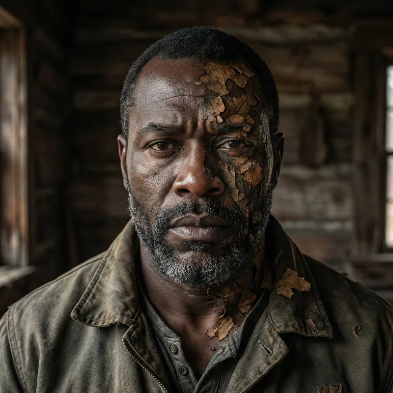 Portrait of a Decayed Black Man: Strong Build, 50 Years Old