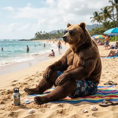 Buff Bear Enjoying a Day at the Beach