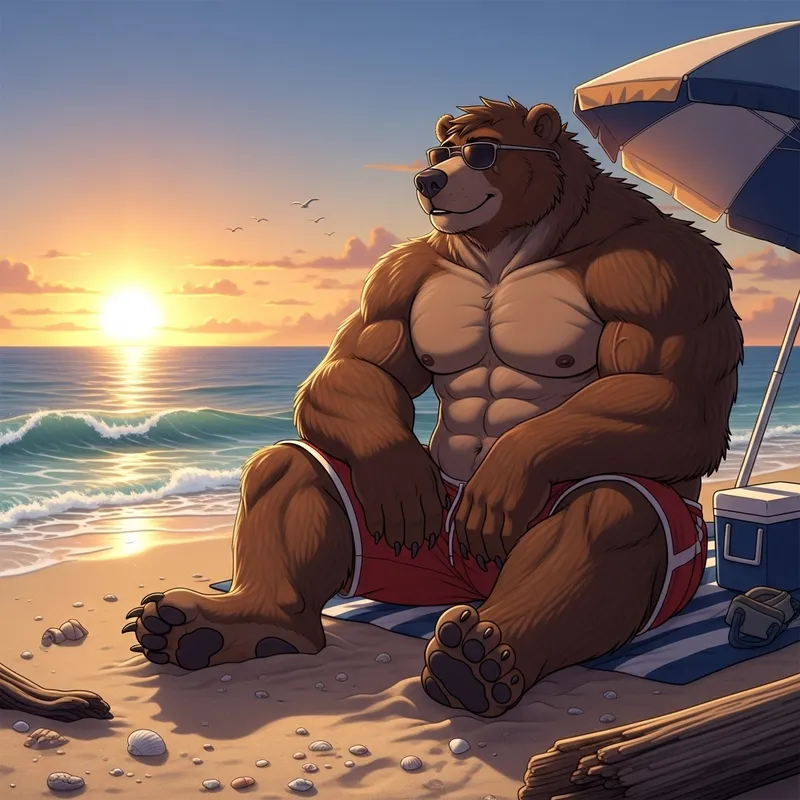 Buff Bear Enjoying a Day at the Beach