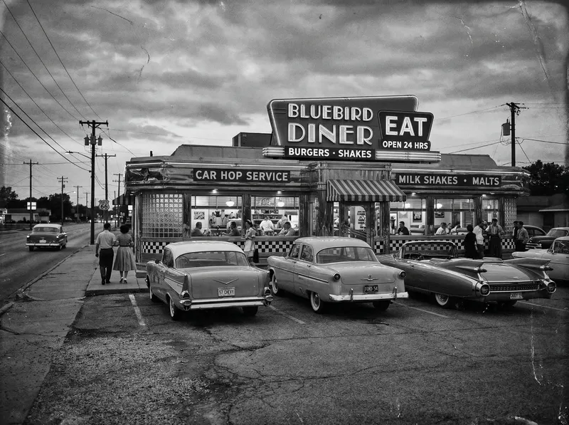 1950s Diner and Classic Cars: A Nostalgic Photo