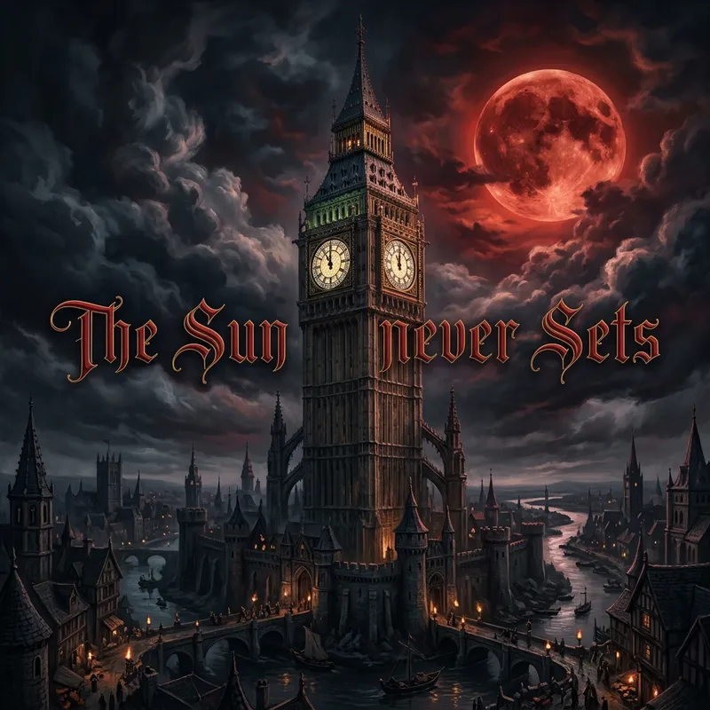 Big Ben Tower in the Clouds - Blood Moon Fantasy Scene