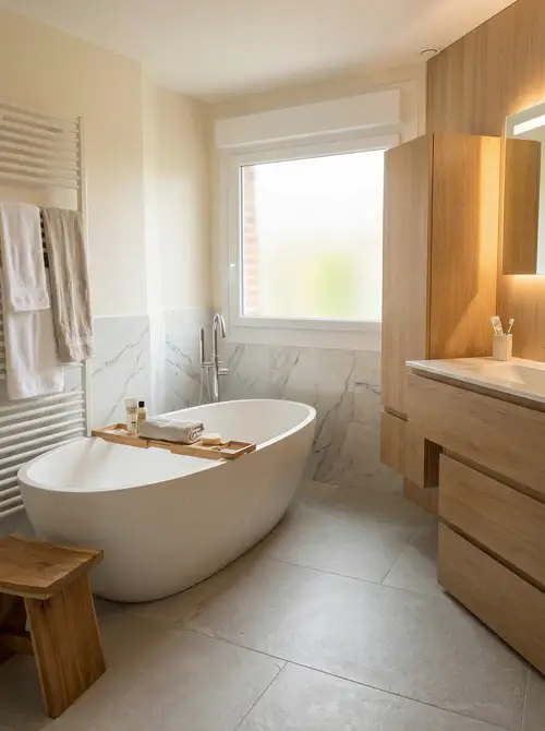Add a White Wood and Stone Bathtub Style