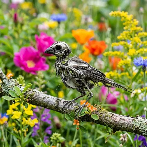 Skeletal-Like Finch on Vibrant Background