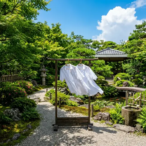 Summer Japanese Garden with White Shirts