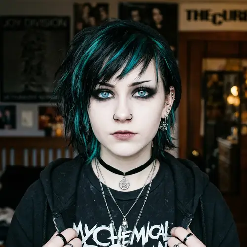 Emo/Gothic Teen Girl with Choppy Black Hair