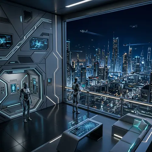 Futuristic Hotel Room with Robotics