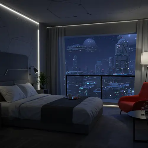 Futuristic Hotel Room with Robotics