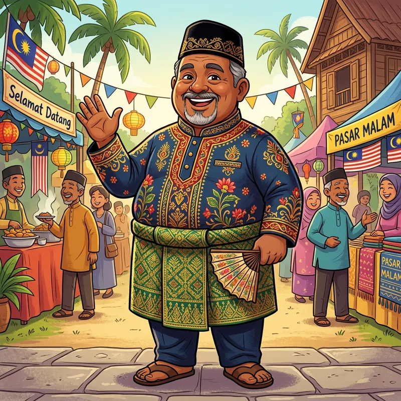 Malaysian Traditional Attire Cartoon | Middle-aged Man, 55