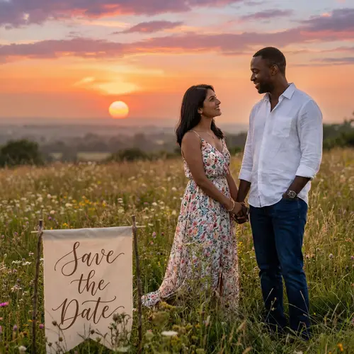 Romantic Meadow Sunset Scene - Save the Date