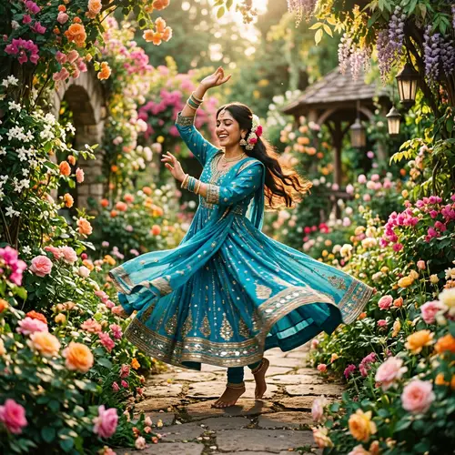 Graceful Dance in a Lush Garden: Vintage Vibes