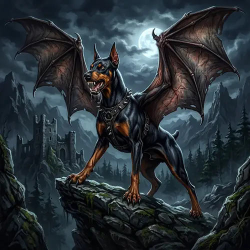 Doberman Bat Hybrid: Dark Fantasy Art