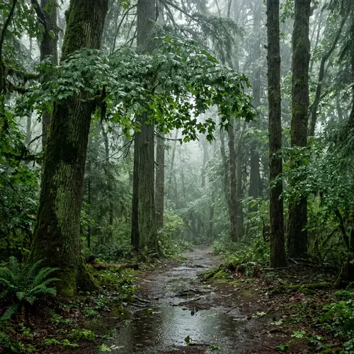 Verdant Forest Rainfall Scene - Tranquil Nature Photography