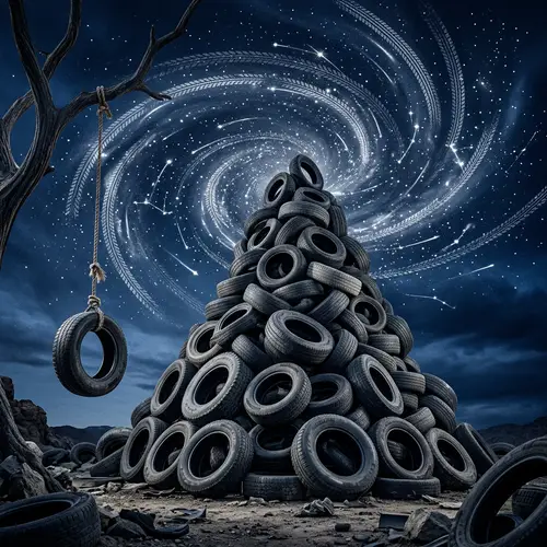 Abstract Car Tire Art | Unique Black & Grey Mountain Design