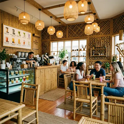 Bamboo-themed Milk Tea Shop: Cozy & Stylish Cafe Experience