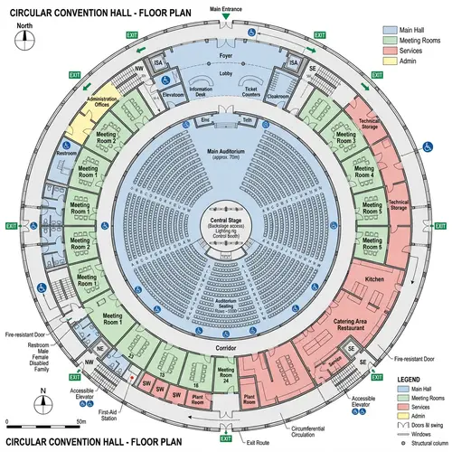 Floor Plan Design for Circular Meeting Halls