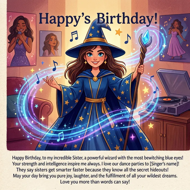 Magical Birthday Wishes for Beloved Sister | Wizard with Blue Eyes