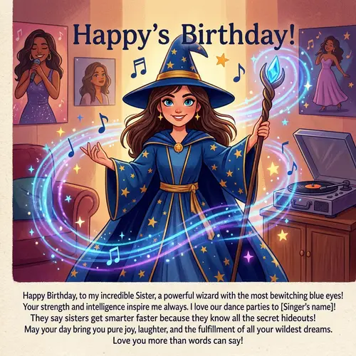 Heartfelt Birthday Wish for Dear Sister | Wizard with Blue Eyes