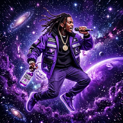 Dreadlocked Rapper in Space: Purple Vibe Art