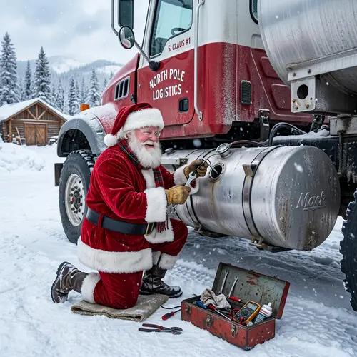 Santa Claus Installing Fuel Level Sensor in Truck - North Pole Story