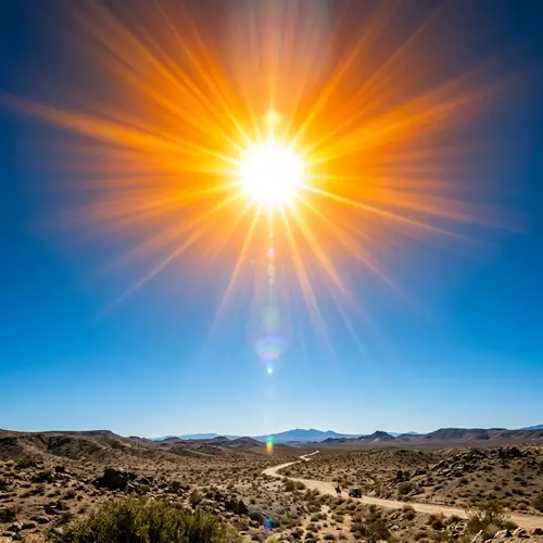 Vivid Sun at High Noon: Radiant Colors in Cloudless Sky