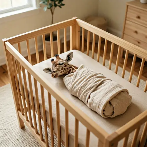 Adorable Baby Giraffe Sleeping Safely Swaddled in Crib