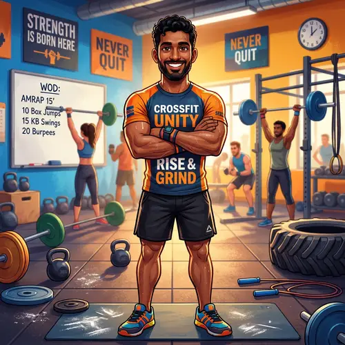 Pixar-Style Crossfit Coach: Energizing Motivation in Vibrant 3D Animation