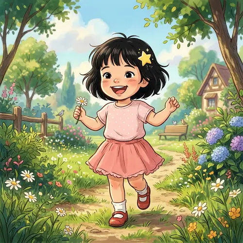Playful Disney Style Animation of a Three-Year-Old Girl in Pink Outfit