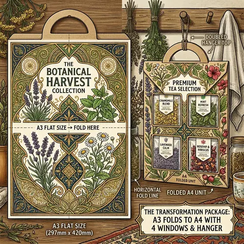 Intricate A3 to A4 Package Design with Four Windows | Practical Hanger