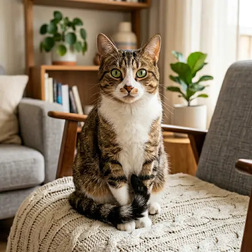 Adorable Domestic Short-Haired Cat in Modern Home Setting