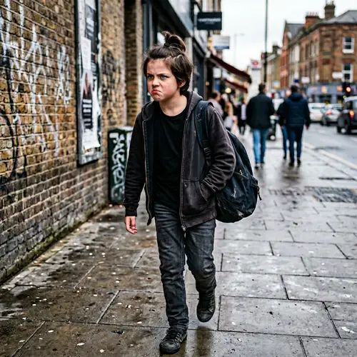 Dark-Haired Boy with Short Ponytail and Heterochromia