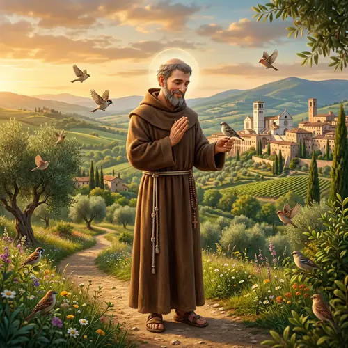 3D Rendering of Saint Francis of Assisi in Serene Outdoor Setting