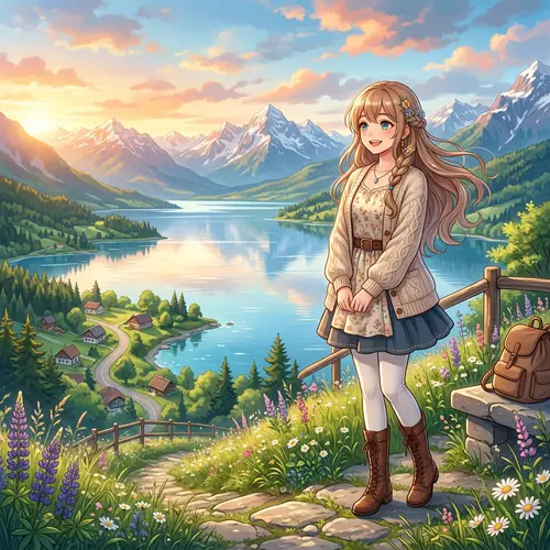 Anime Style Desktop Wallpaper with Serene Scenery