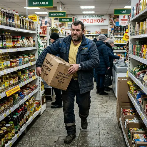 Slavic Man with Box in Shop - Realistic 4K Image