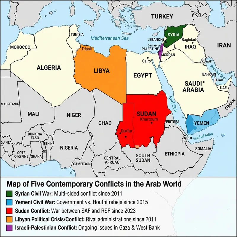 Map of Arab World: Major Conflicts in the Arab Region