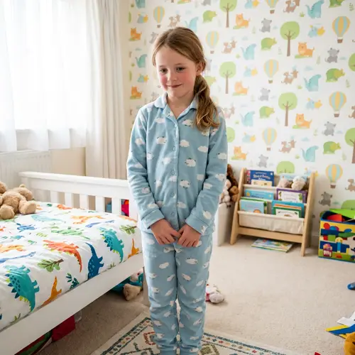 Caucasian Girl in Playful Bedroom Decor